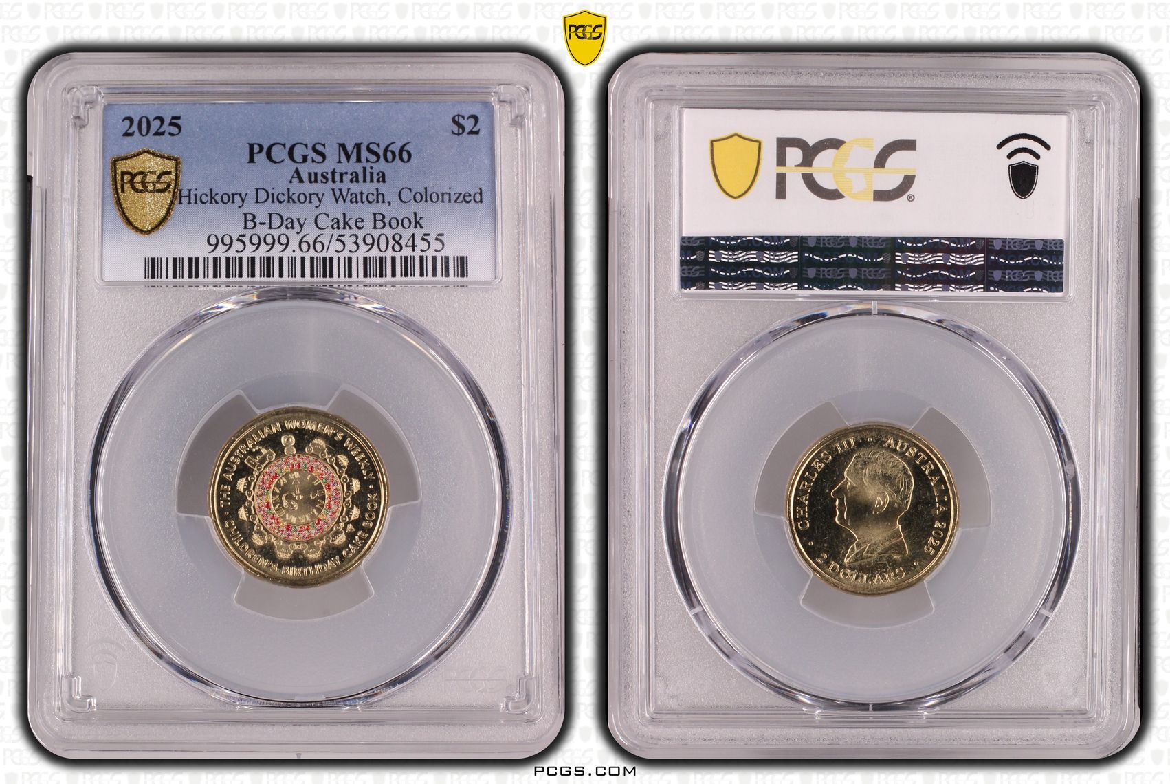 Hickory Dickory Watch, Colourised B-Day Cake Book, Two Dollar, 2025, PCGS MS66