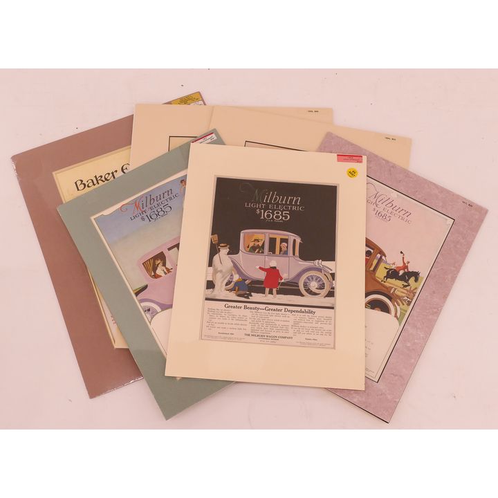 6 PC Antique Electric Car Advertisements. Matted & Shrink-wrapped. Largest Measures 18x14''