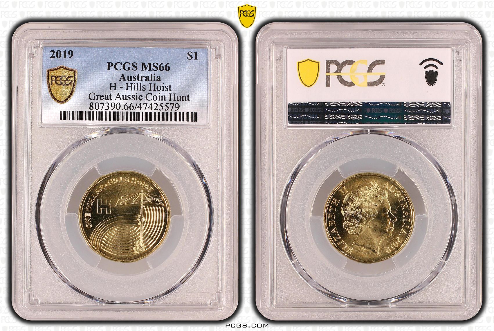Elizabeth II, H - Hills Hoist Great Aussie Coin Hunt, One Dollar, 2019, PCGS MS66