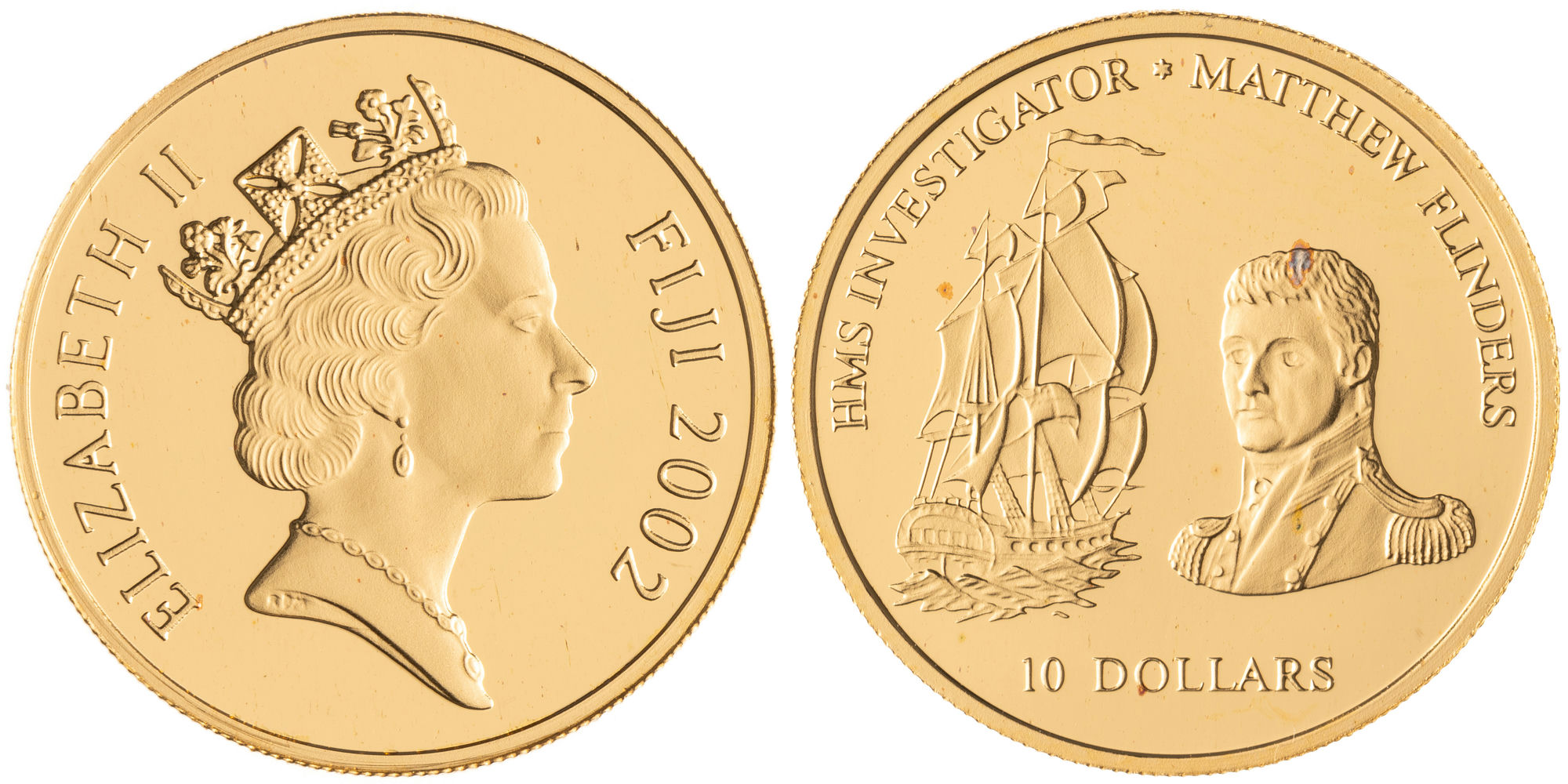 Fiji, Elizabeth II, HMS Investigator - Matthew Flinders, Ten Dollars, 2002, FDC