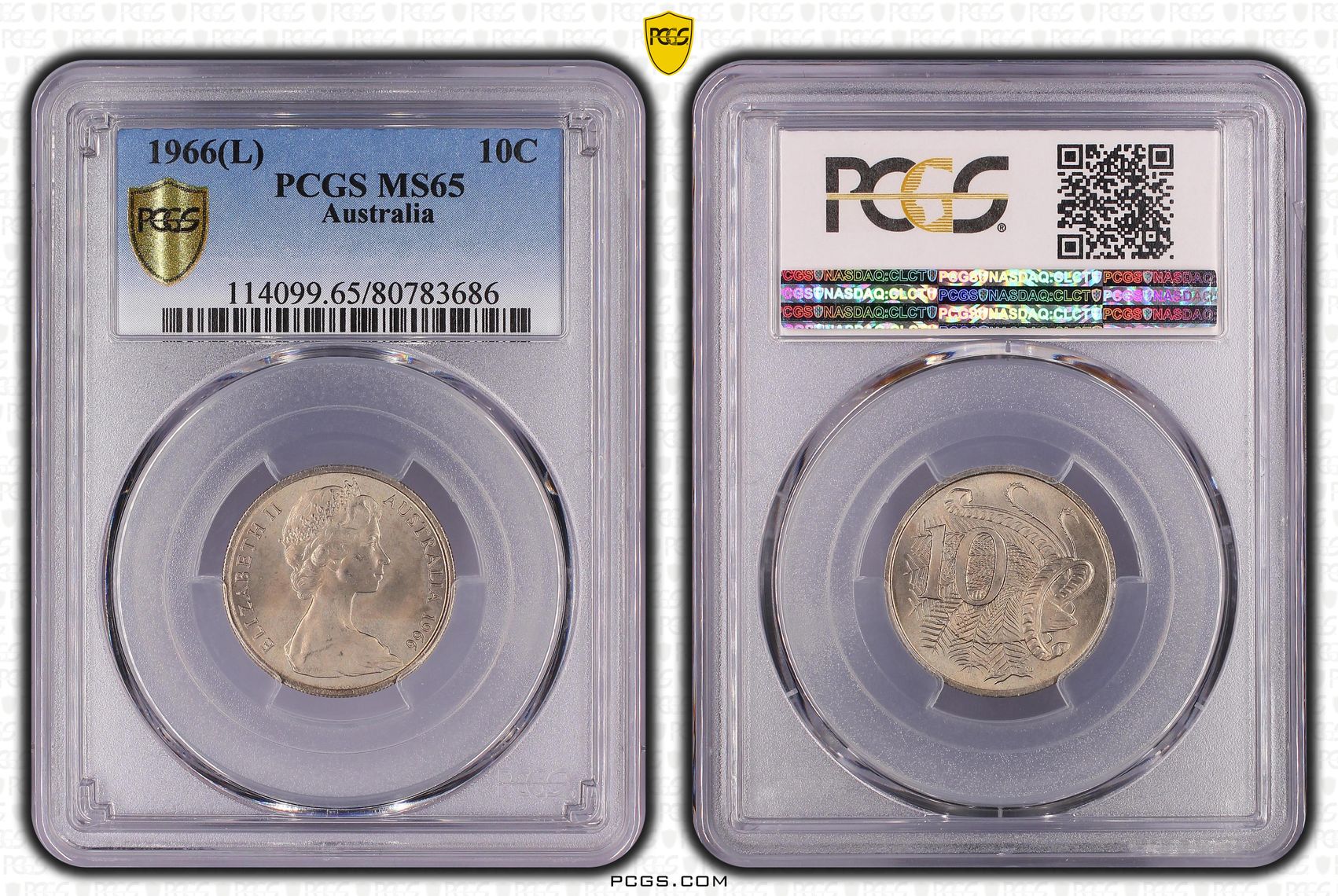 1966(L) Australia Ten Cent, 10c PCGS - MS65 -686