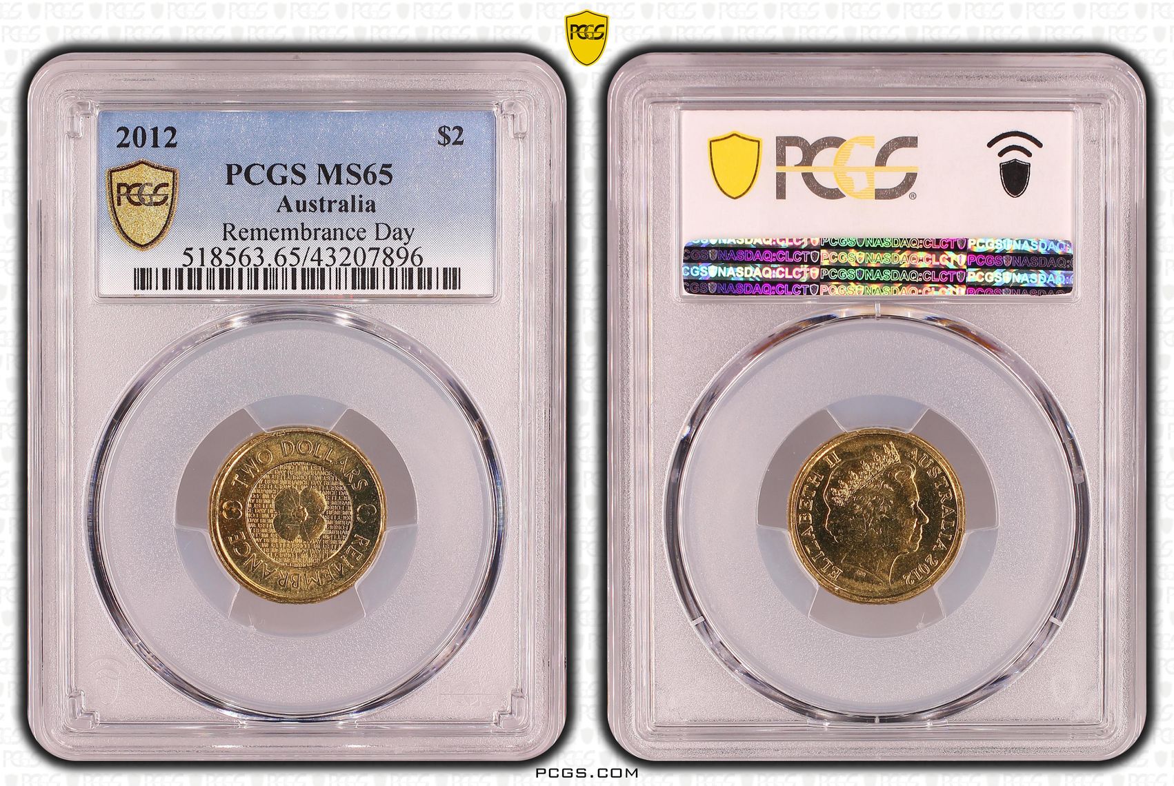 385 · Elizabeth II, Remembrance Day , Two Dollar, 2012, PCGS MS65