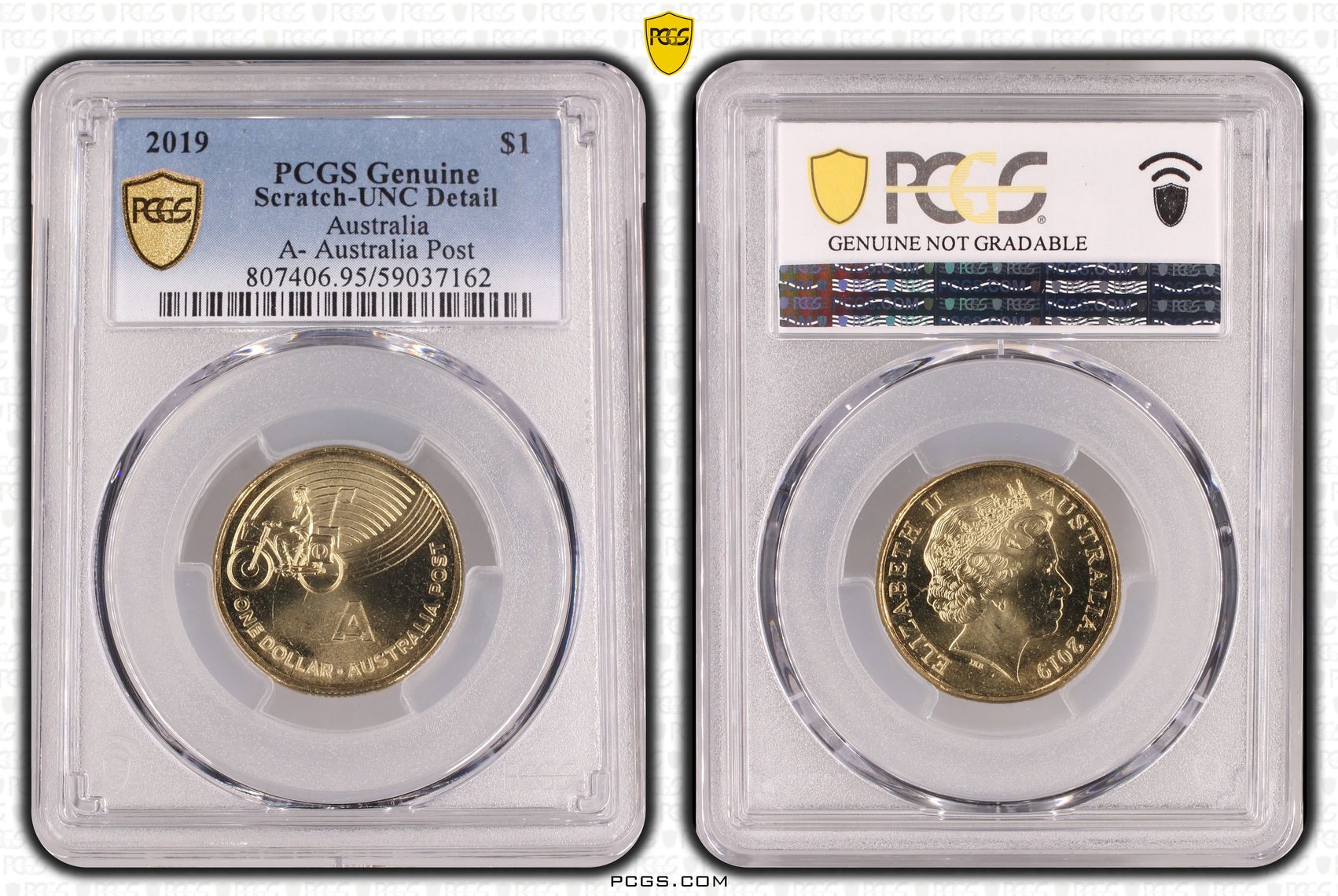 A- Australia Post Great Aussie Coin Hunt, One Dollar, 2019, PCGS Genuine - UNC Details (95 - Scratch)