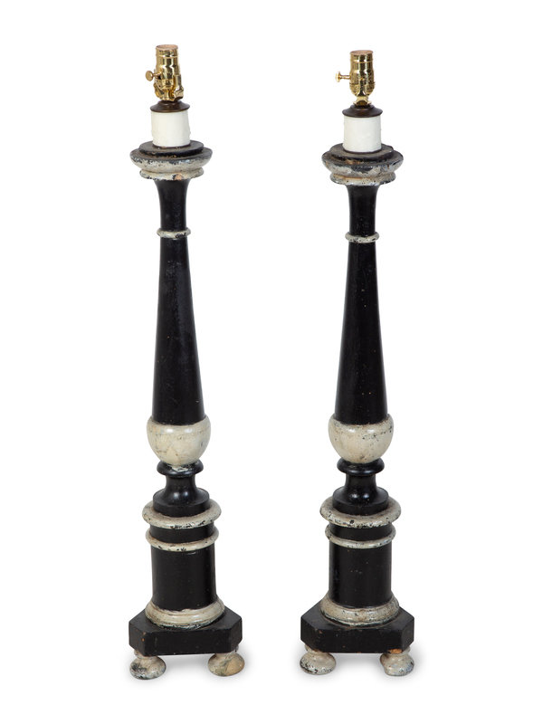 A Pair of Italian Painted Prickets
Height 36 3/4 x diameter 7 inches.