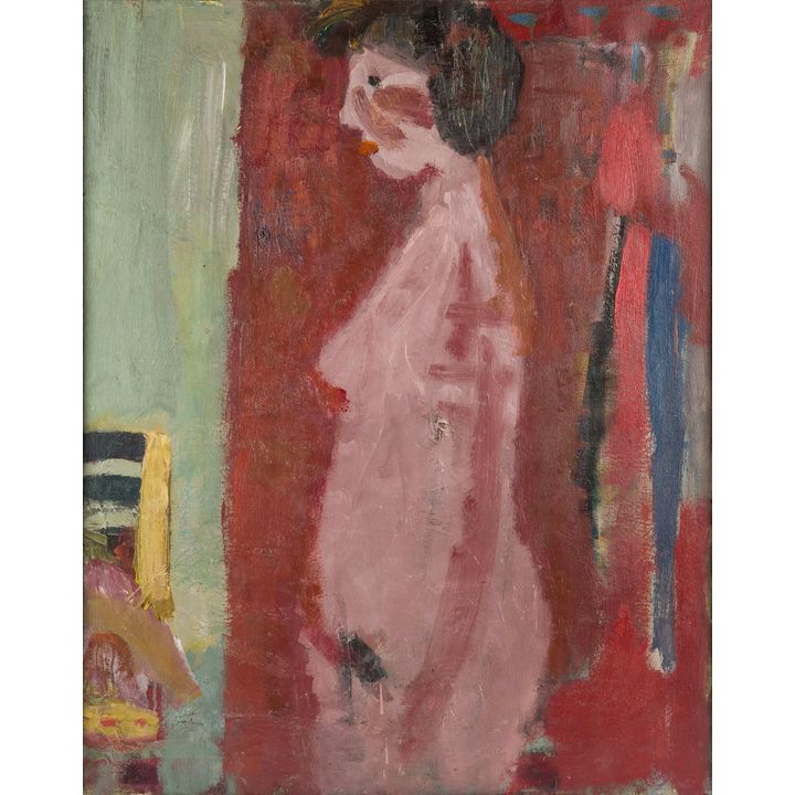 Artur Nacht-Samborski | Akt stojący kobiety na czerwonym tle, ok. 1960