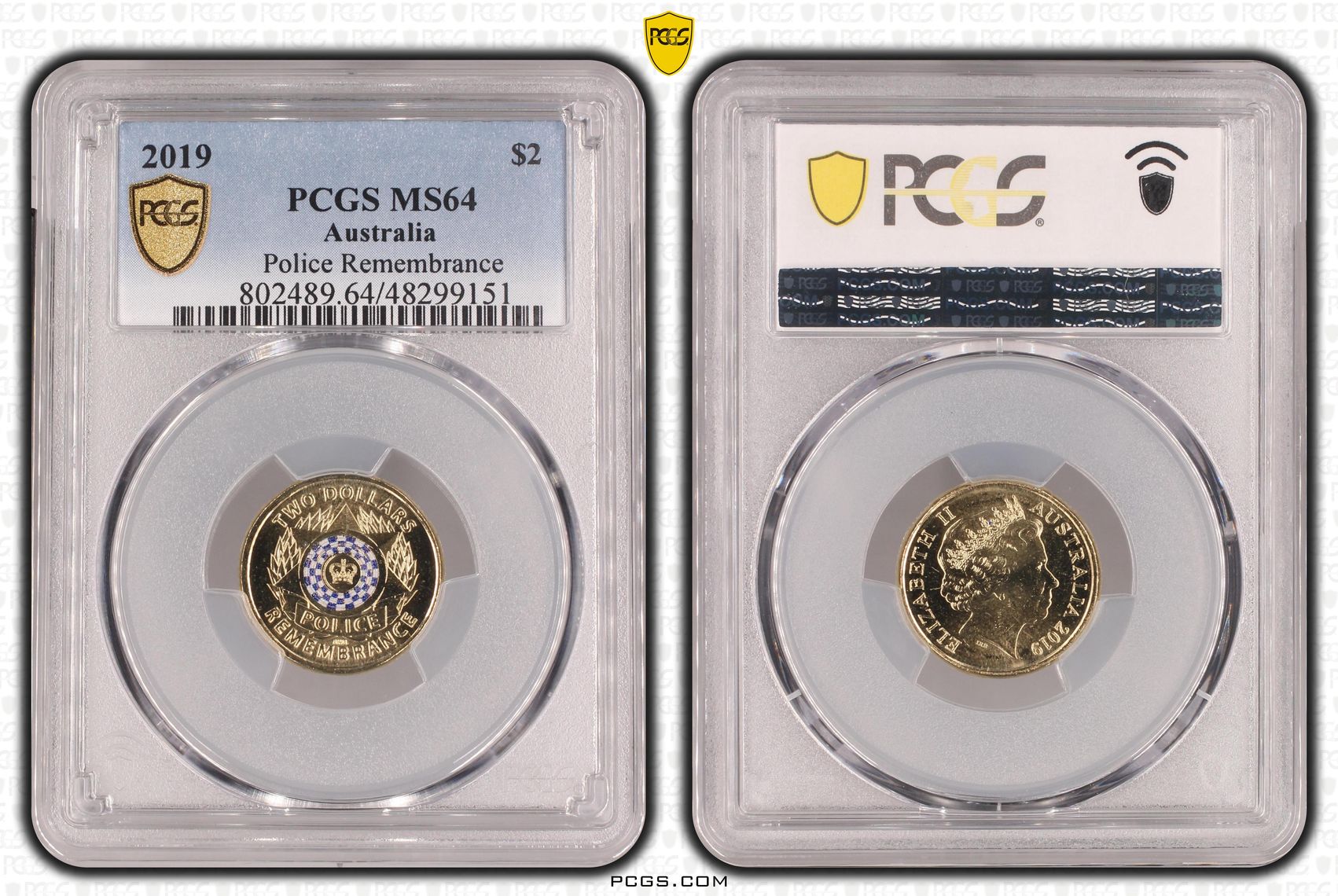 Elizabeth II, Police Remembrance Colorized, Two Dollar, 2019, PCGS MS64