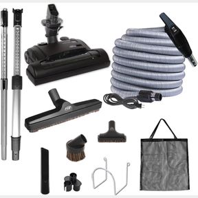 OVO CENTRAL VACUUM DELUXE KIT, 40FT HIGH VOLTAGE HOSE WITH PIGTAIL, ON-OFF SWITCH AT THE HANDLE, 6 ADJUSTABLE HEIGHTS ELECTRIC CAR