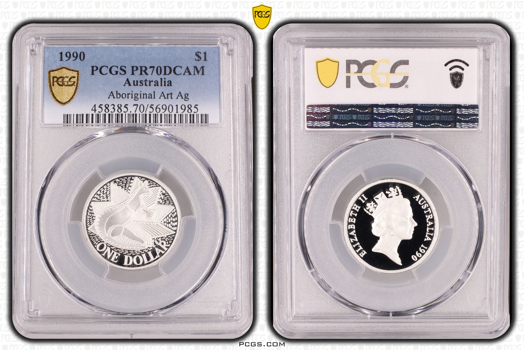 Aboriginal Art Ag - Kangaroo, One Dollar, 1990, PCGS PR70DCAM