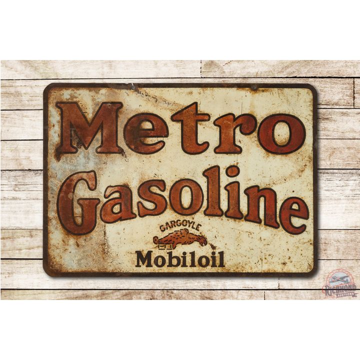 Mobiloil Gargoyle Metro Gasoline Double Sided Tin Sign