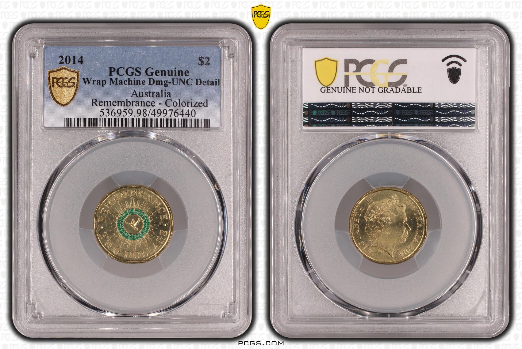 Remembrance - Colorized, Two Dollar, 2014, PCGS Genuine - UNC Details (98 - Damage)