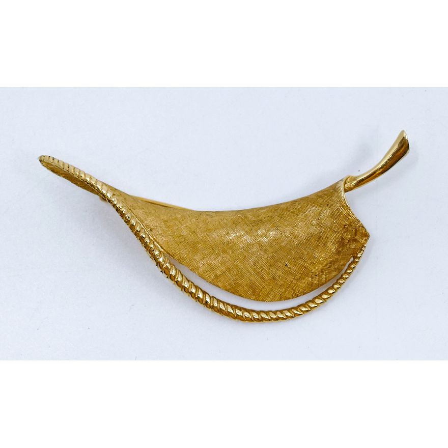 Modernist 14k Leaf Brooch 2.25'' - 9 Grams