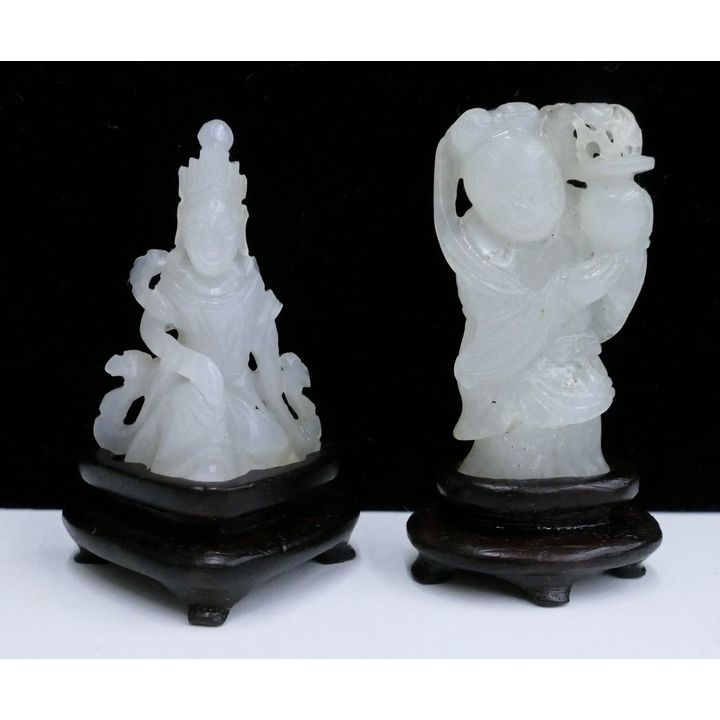 2pc Chinese Qing White Jade Carvings on Stands