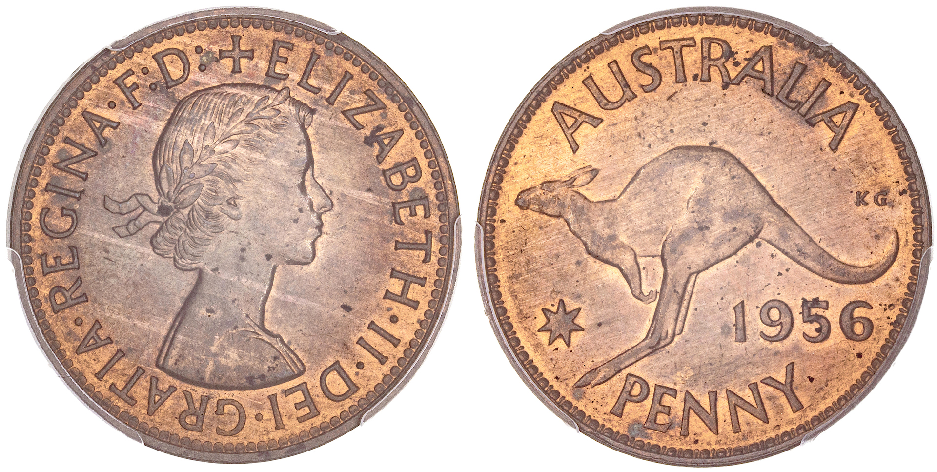 Elizabeth II, Penny, 1956, PCGS MS 63RB