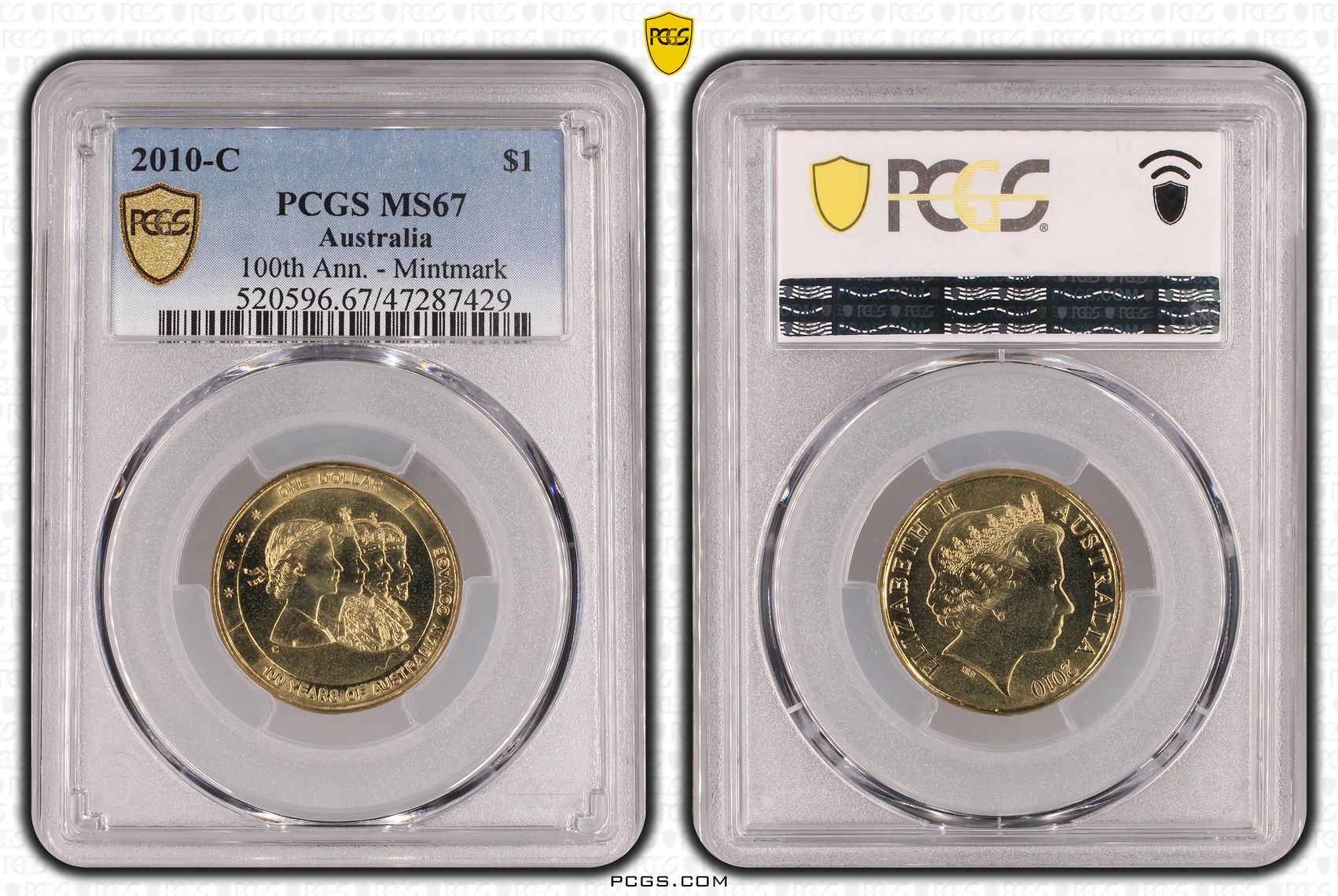 238 · Elizabeth II, 100th Ann. - Mintmark , One Dollar, 2010-C, PCGS MS67