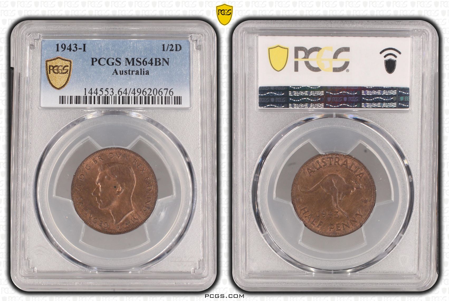 George VI, Halfpenny, 1943-I, PCGS MS64BN