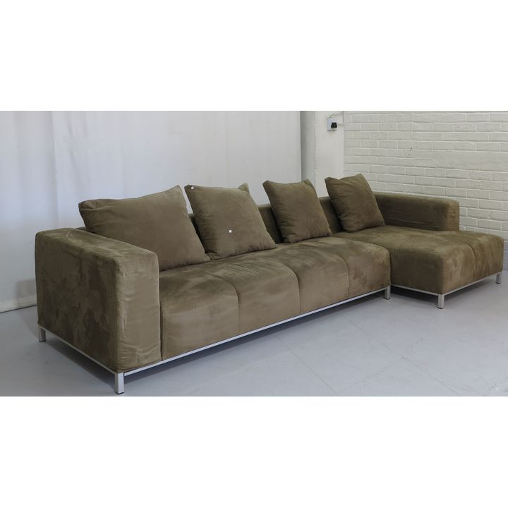 SUEDE UPHOLSTERED L-SHAPED SUITE