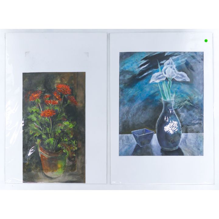 2pc Neil Meitzler ''Vases with Flowers'' 1990's Artworks Mixed Media