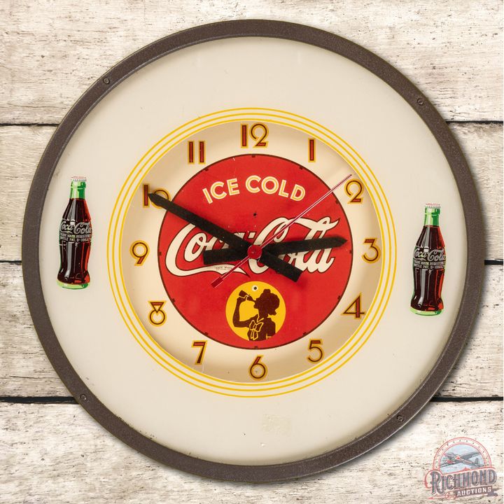 Rare Coca-Cola Ice Cold & Silhouette of Lady Neon Clock TAC 8.75