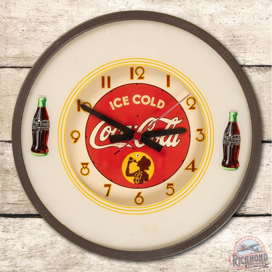 Rare Coca-Cola Ice Cold & Silhouette of Lady Neon Clock TAC 8.75