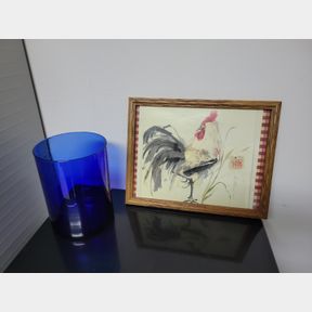 Large blue vase and Chicken oriental art piece