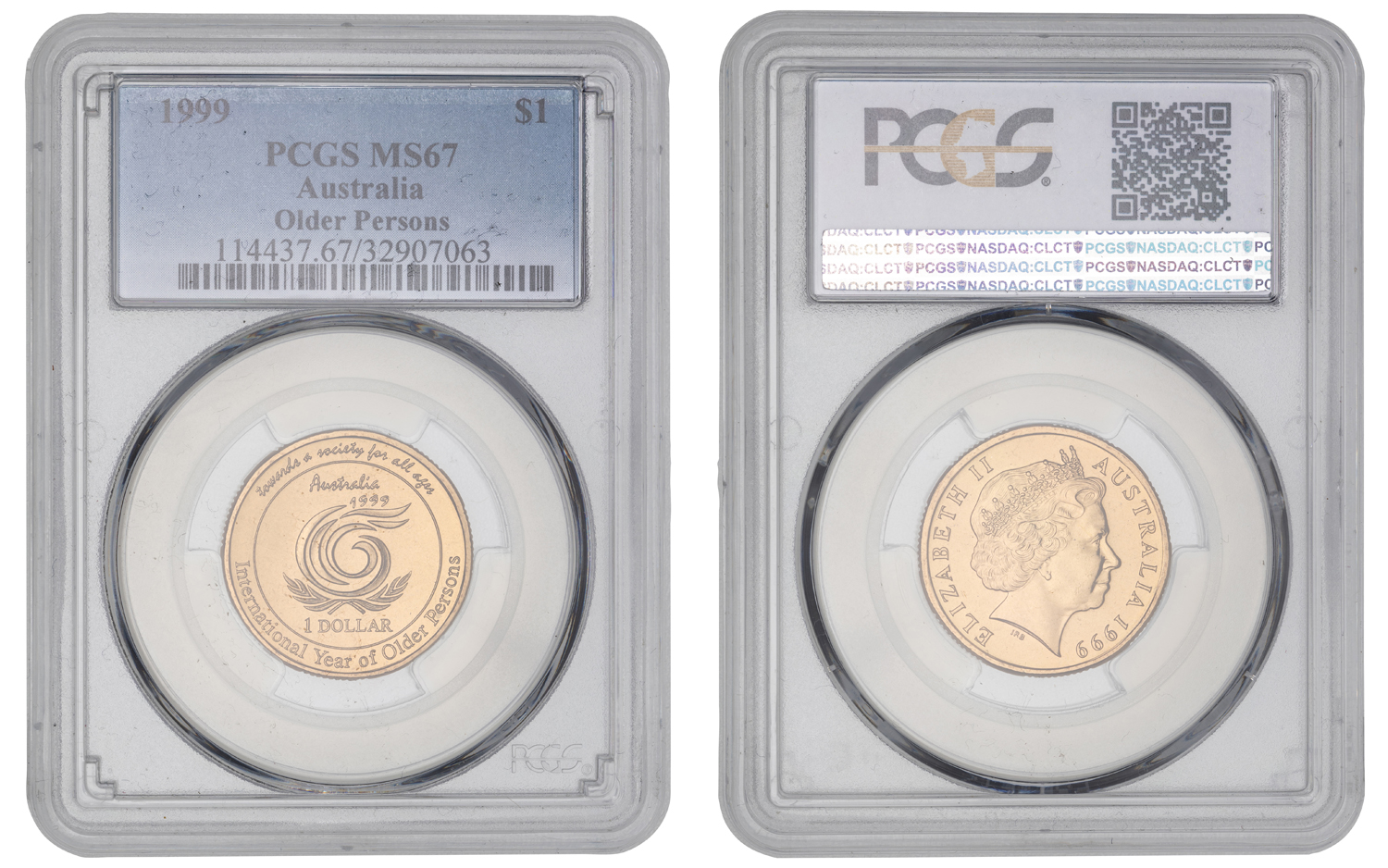 Elizabeth II, Older Persons, One Dollar, 1999, PCGS MS67