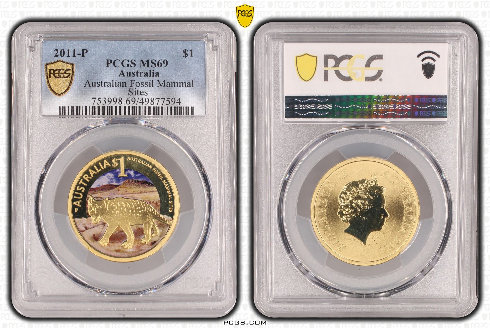 Australian Fossil Mammal Sites POP 7/0, One Dollar, 2011-P, PCGS MS69