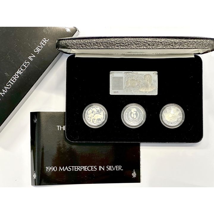 1990 RAM 'The Silver Dollars' 3-Coin & Plaque Masterpieces in Silver Set