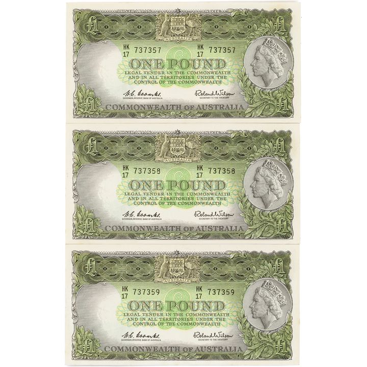 Coombs/Wilson, Consecutive Trio, One Pound, 1961,  aUNC