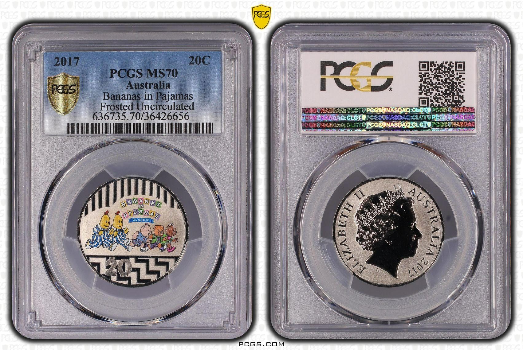 2017 Australia Twenty Cent, 20c Bananas in Pajamas Frosted Uncirculated PCGS - MS70 POP 35/0 -656
