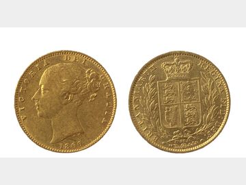 1866 Queen Victoria Young Head London Mint #Die 38 Shield Gold Sovereign.