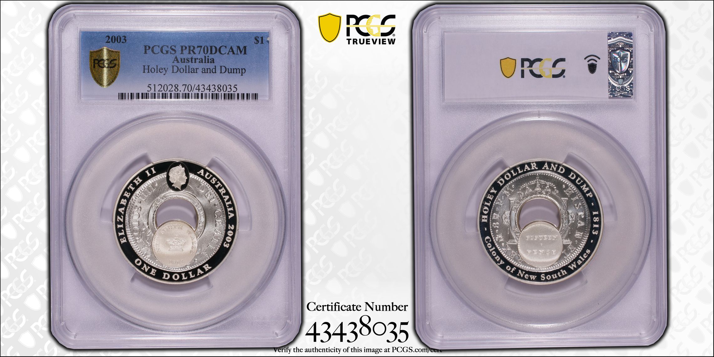 Elizabeth II, Silver, Holey Dollar and Dump, One Dollar, PR70DCAM , 2003 PCGS POP - 2/0