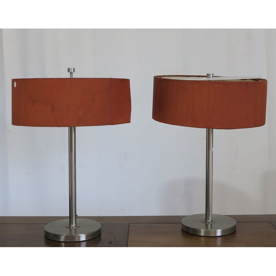PAIR OF BRUSHED STEEL TABLE LAMPS