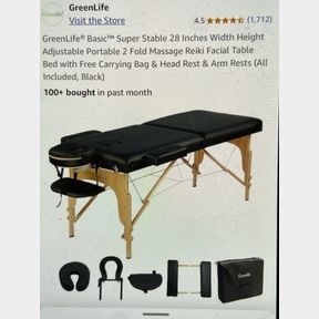 GREENLIFE PROFESSIONAL PORTABLE FOLDING MASSAGE TABLE WITH CARRYING CASE - BLACK