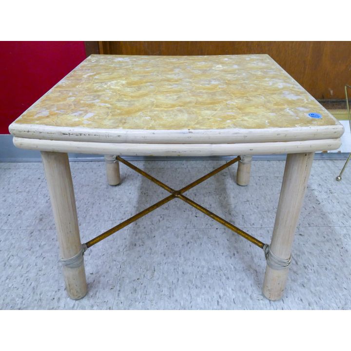 McGuire Rattan Capiz Shell Top Side Table 15.5''x18.5''x18.5''