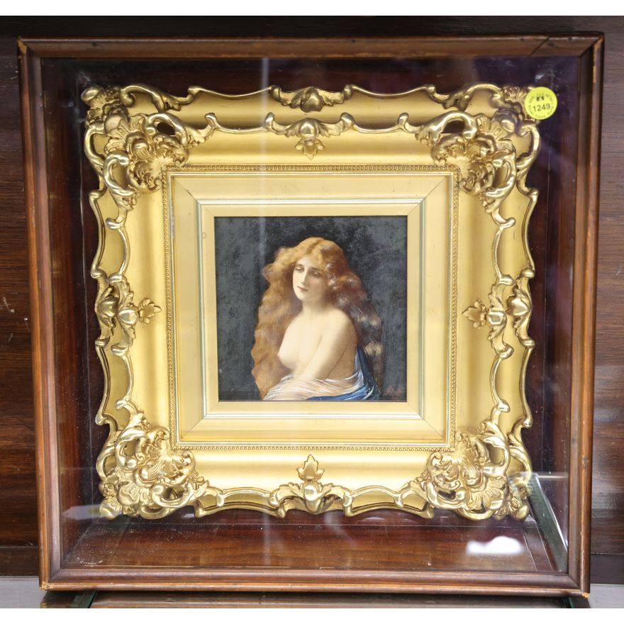 Antique Nude Beauty Ornate Shadowbox Framed Artwork 14''x14''