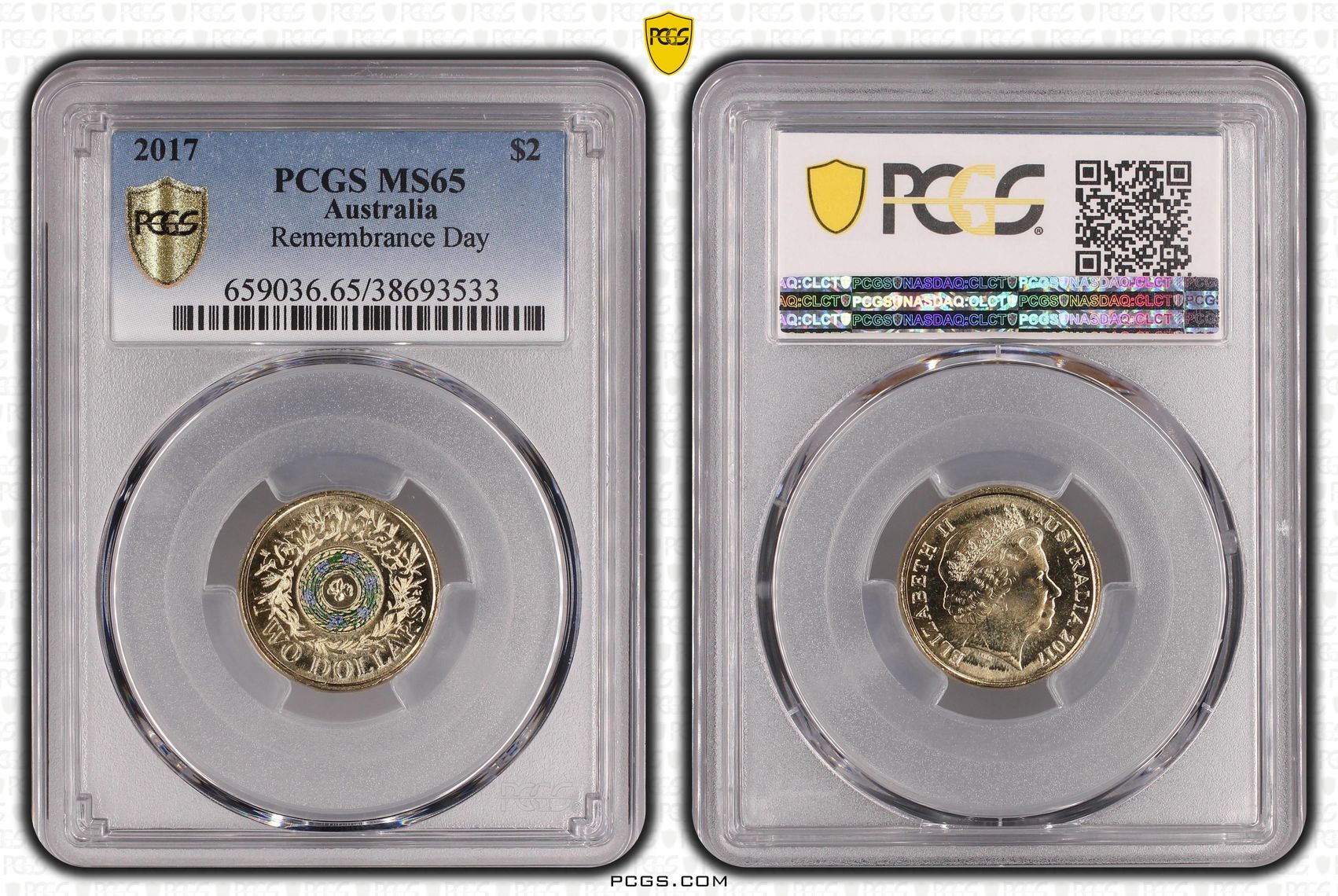 2017 Australia Two Dollar, $2 Remembrance Day PCGS - MS65 -533