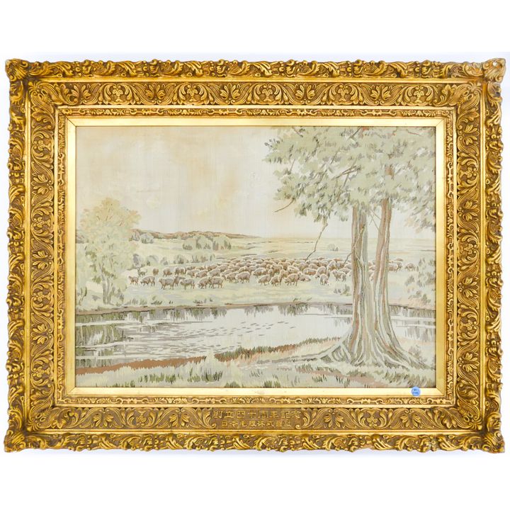 Large Japanese Commemorative Pastoral Needlework Gilt Framed