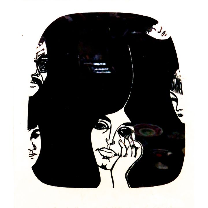 Jack McLarty 'Ornaments of Love' Woodcut Print Framed- 17x15''