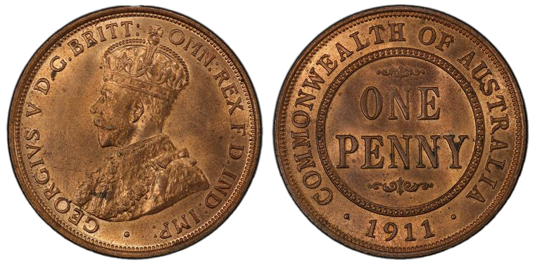 George V, Penny, 1911, PCGS MS64RB