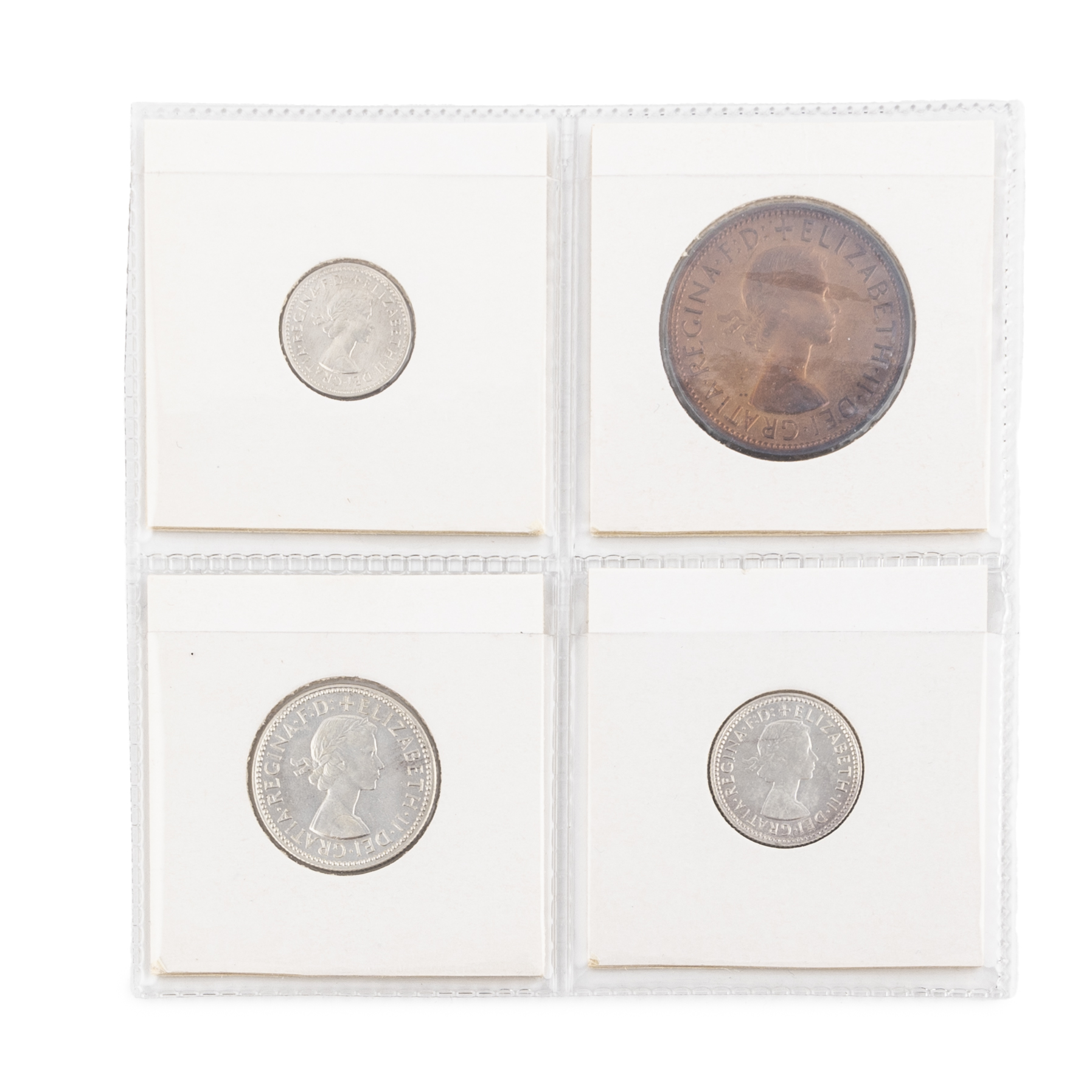 Elizabeth II, Four Coin Melbourne Proof Set, Penny - Shilling, 1955, FDC
