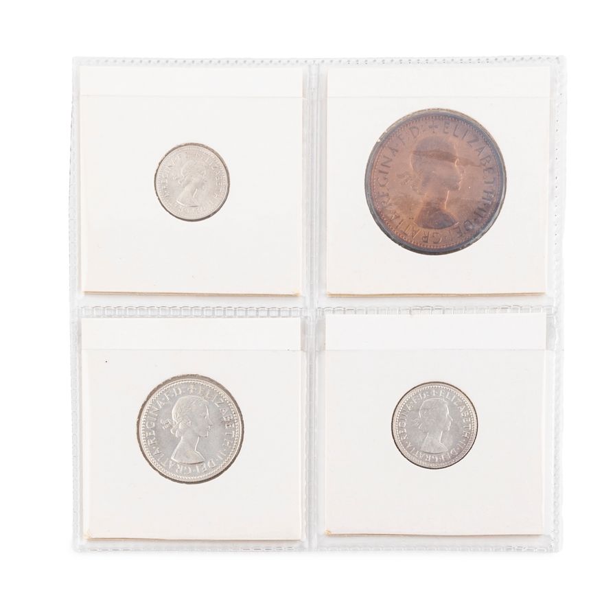 Elizabeth II, Four Coin Melbourne Proof Set, Penny - Shilling, 1955,  FDC