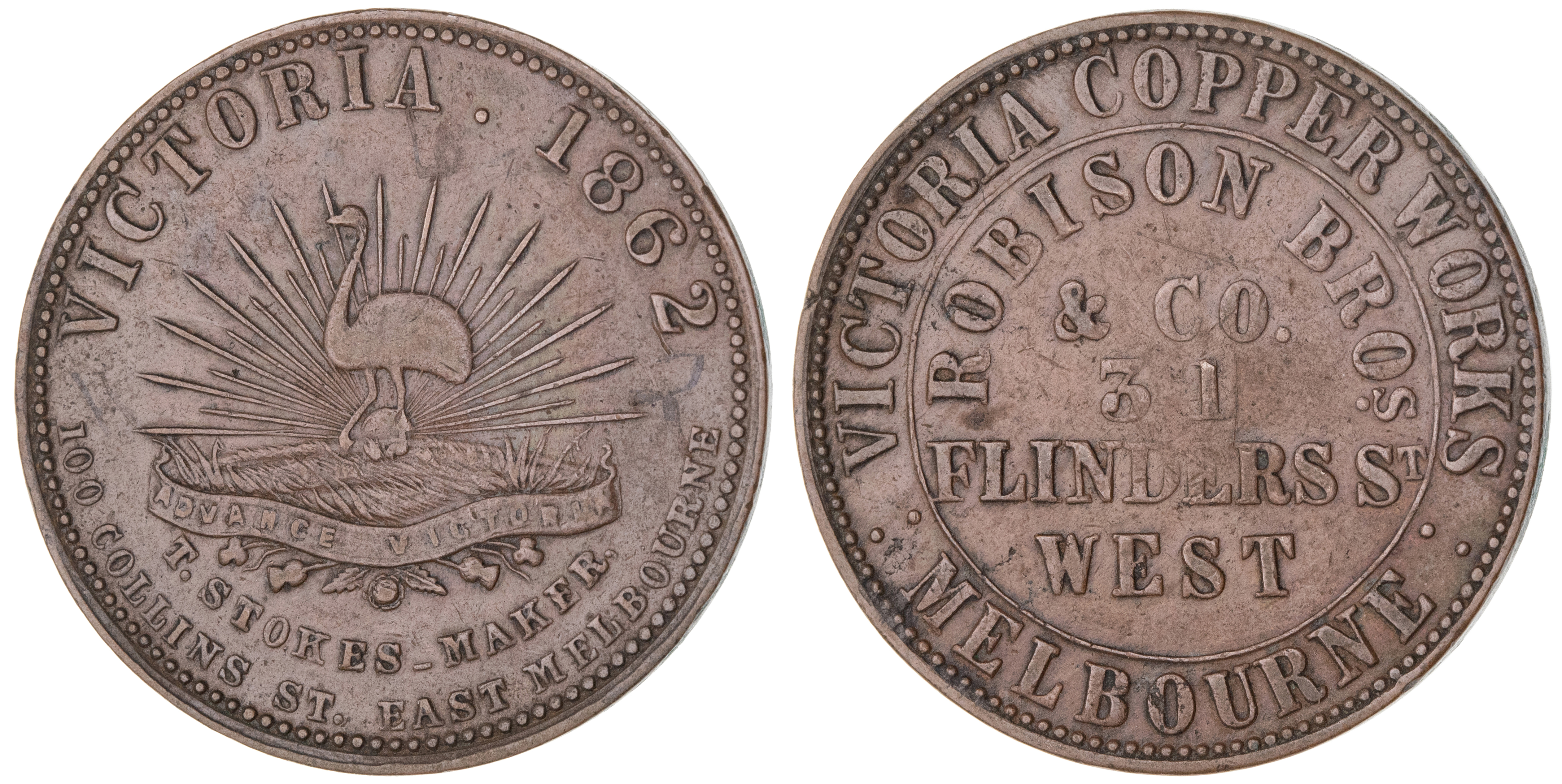 Melbourne, Victoria, Robison Bros., Penny, 1862, gVF