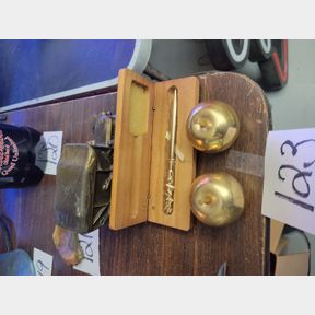 Pair of Coffeyville brass apples, Bugs pin and Sedan bank car