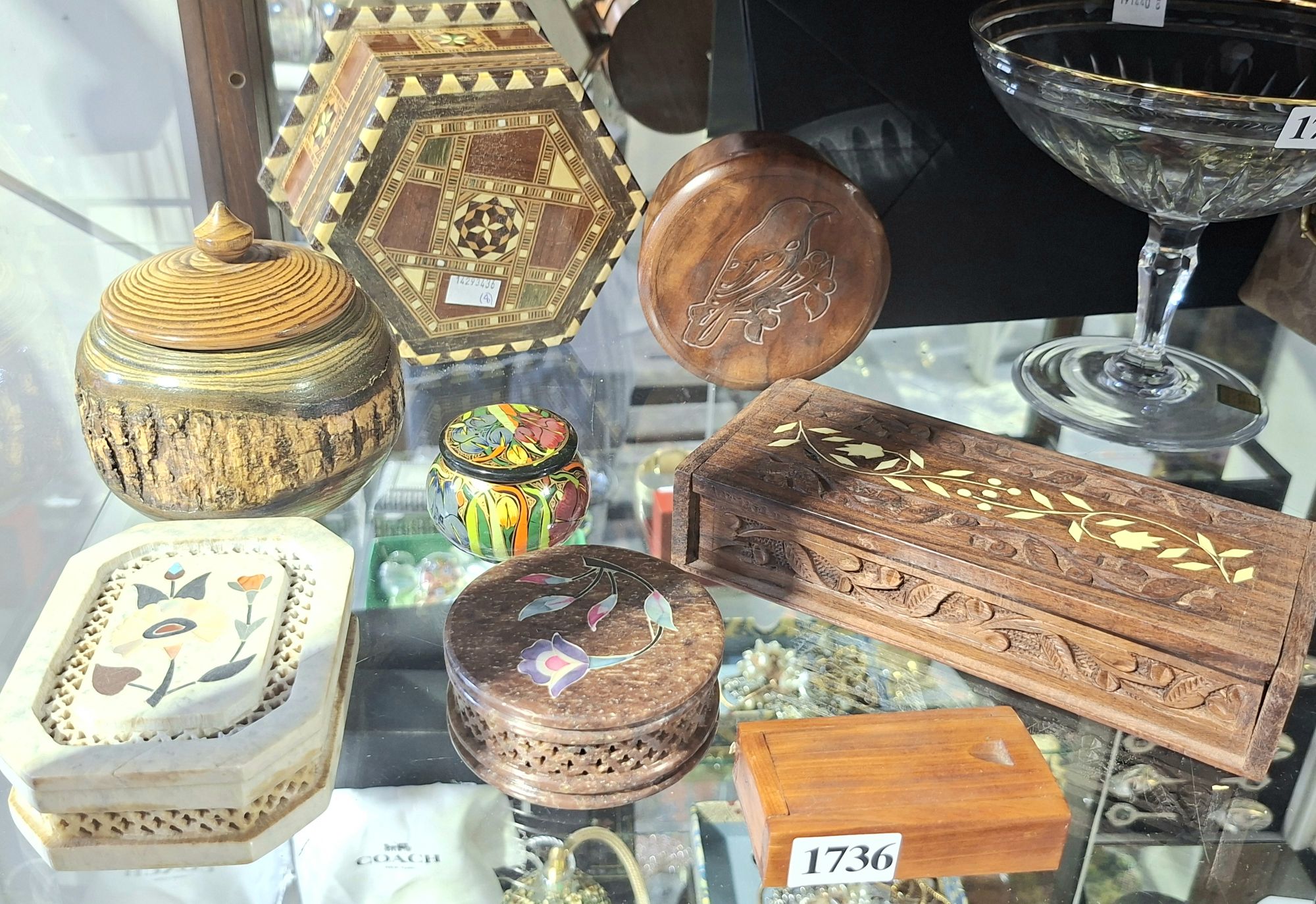WOODEN AND STONE TRINKET BOXES