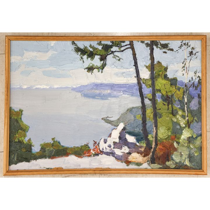 V. Lapin (Russian) ''Lake Baikal'' 1992 Oil on Canvas Framed 16.5''x24''