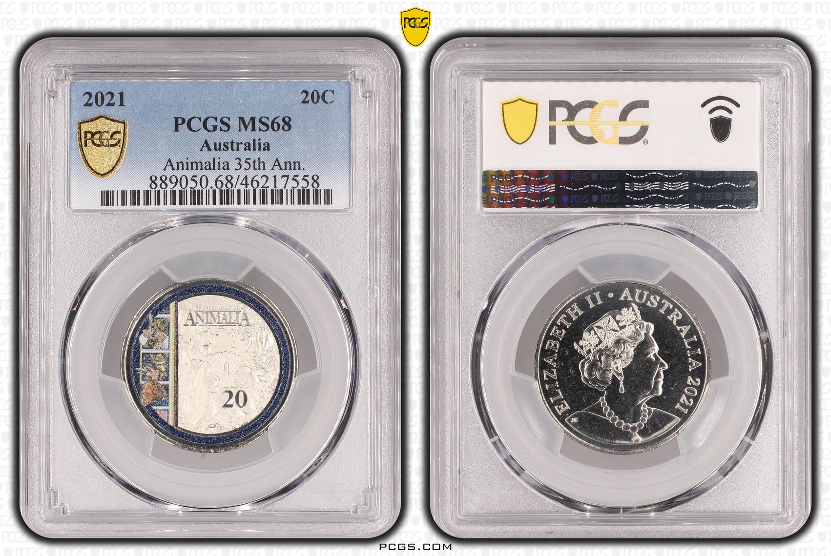 Animalia 35th Ann., Twenty Cent, 2021, PCGS MS68