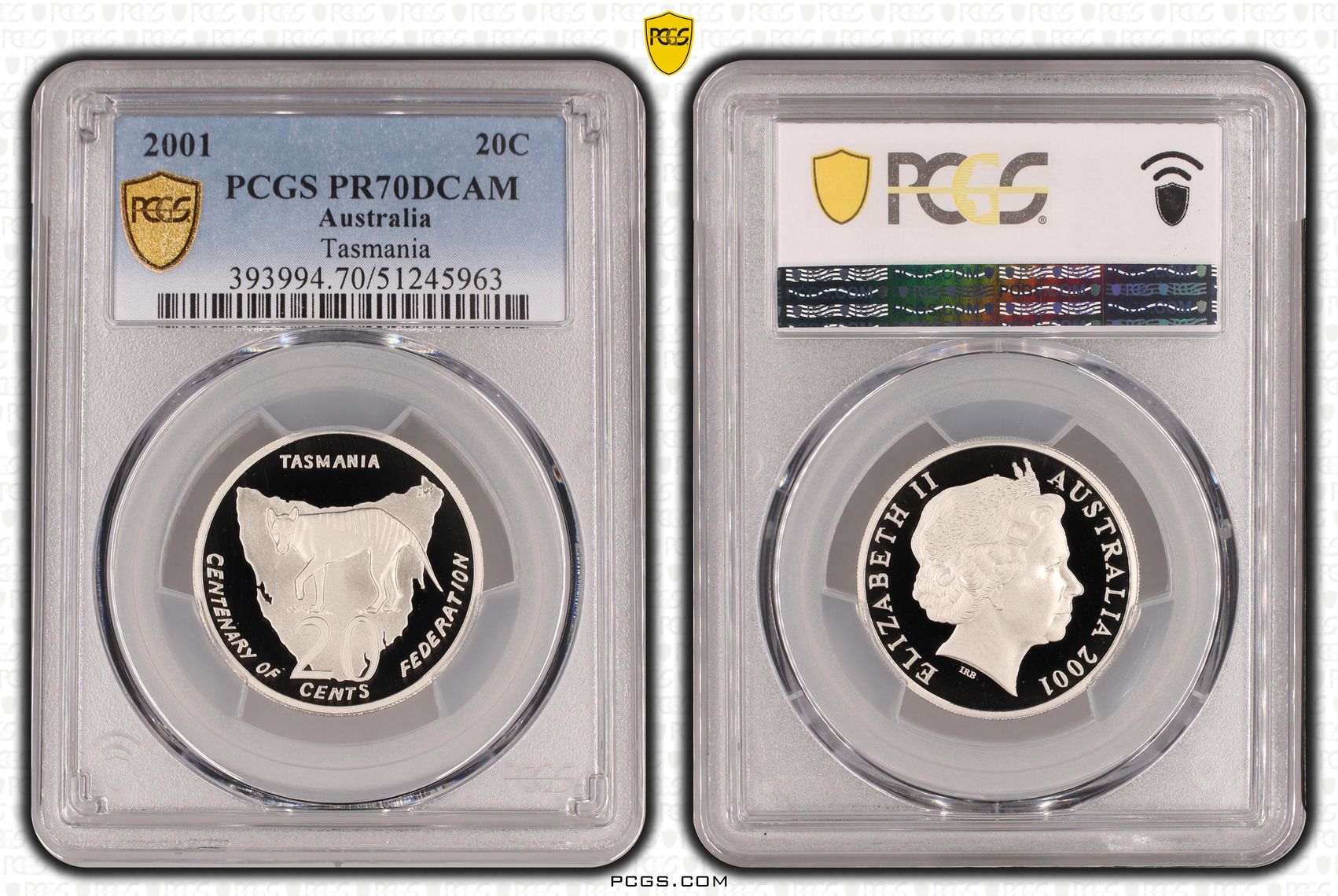 Tasmania, Twenty Cent, 2001, PCGS PR70DCAM