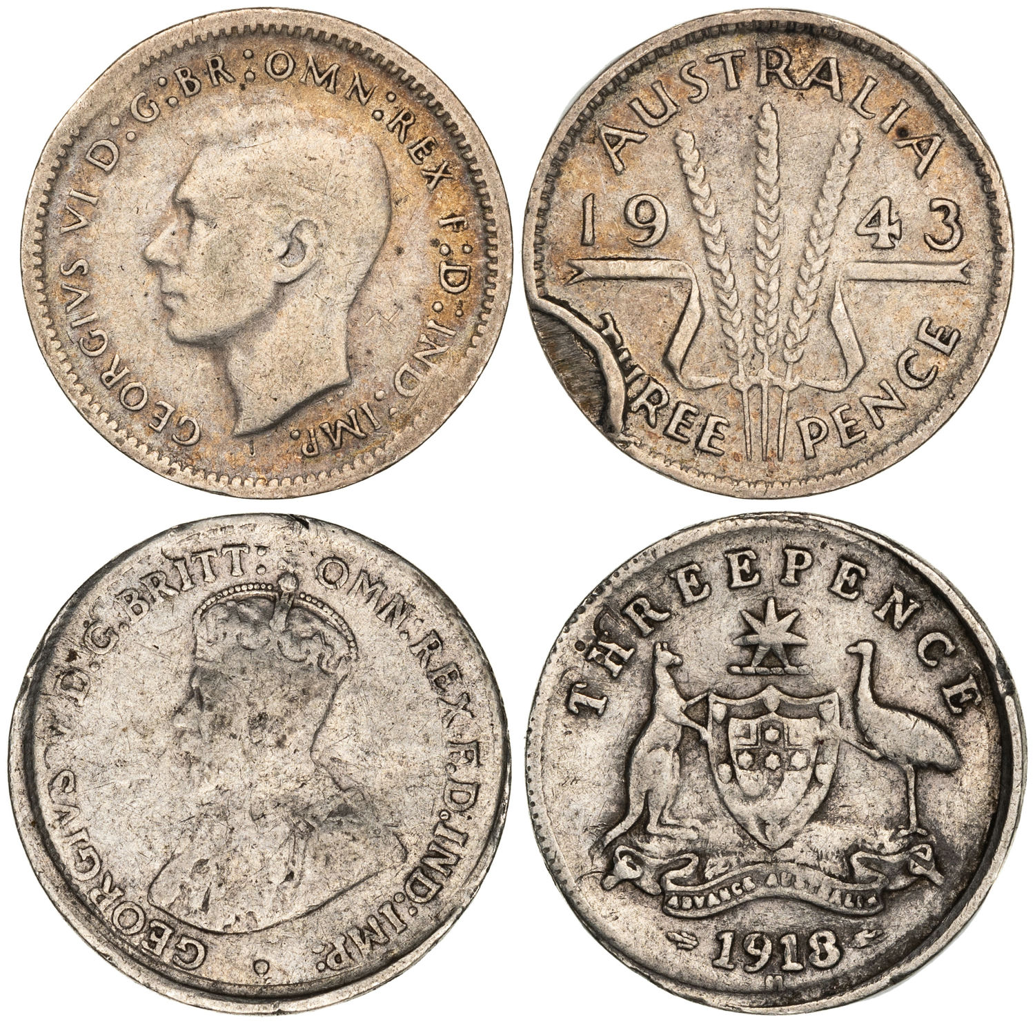 George V - George VI, Threepence, 1918 - 1943-M, VG - VF