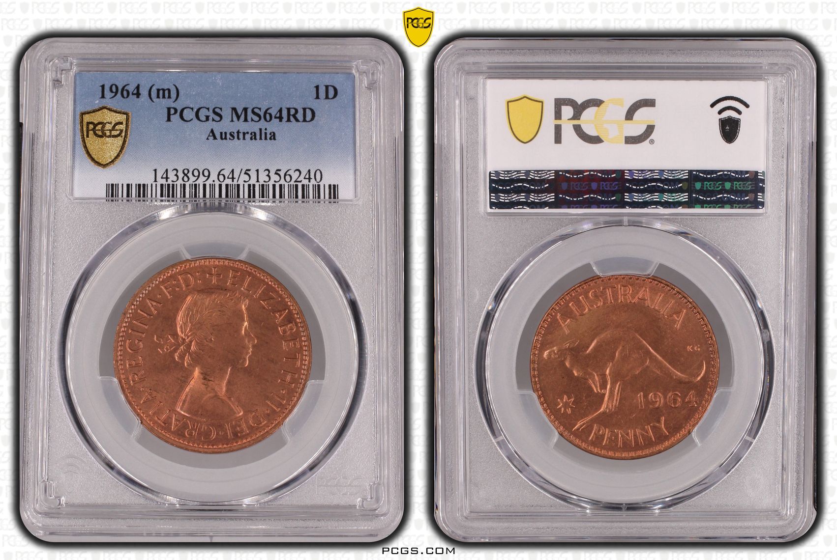 220 · KM-56, Penny, 1964 (m), PCGS MS64RD