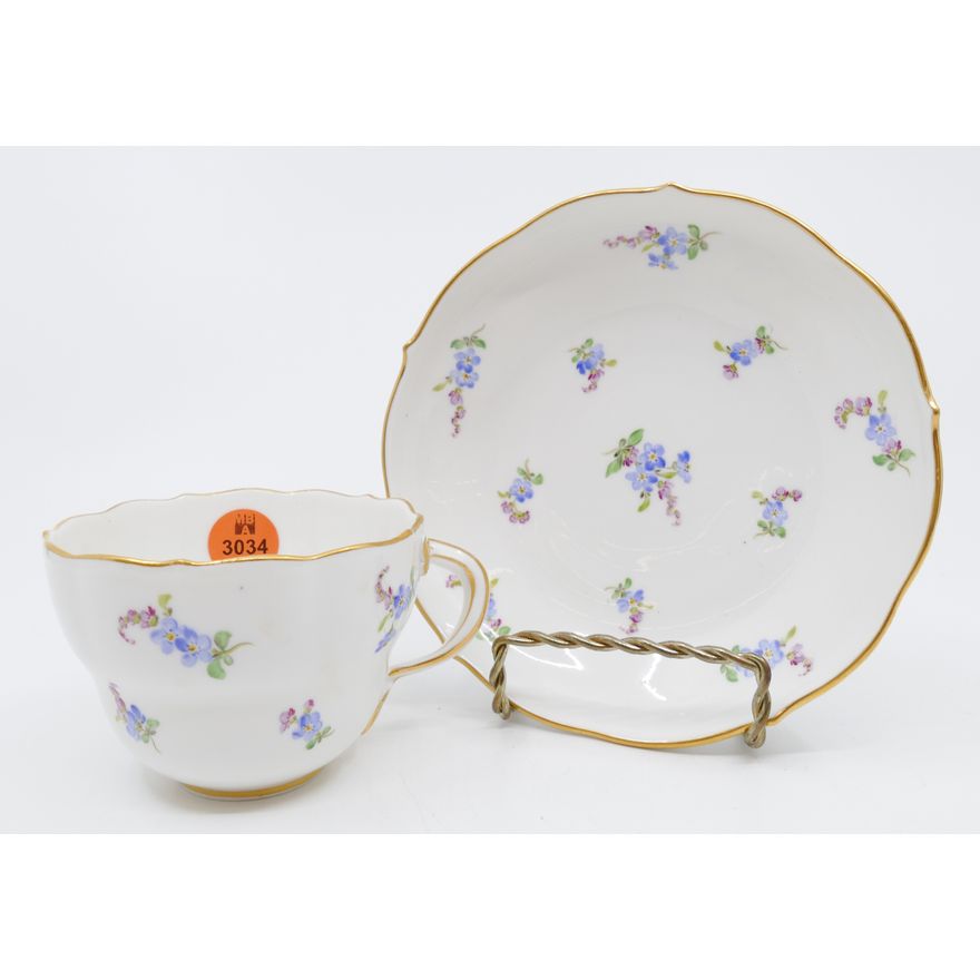 Meissen Blue Spray Flowers Porcelain Cup & Saucer